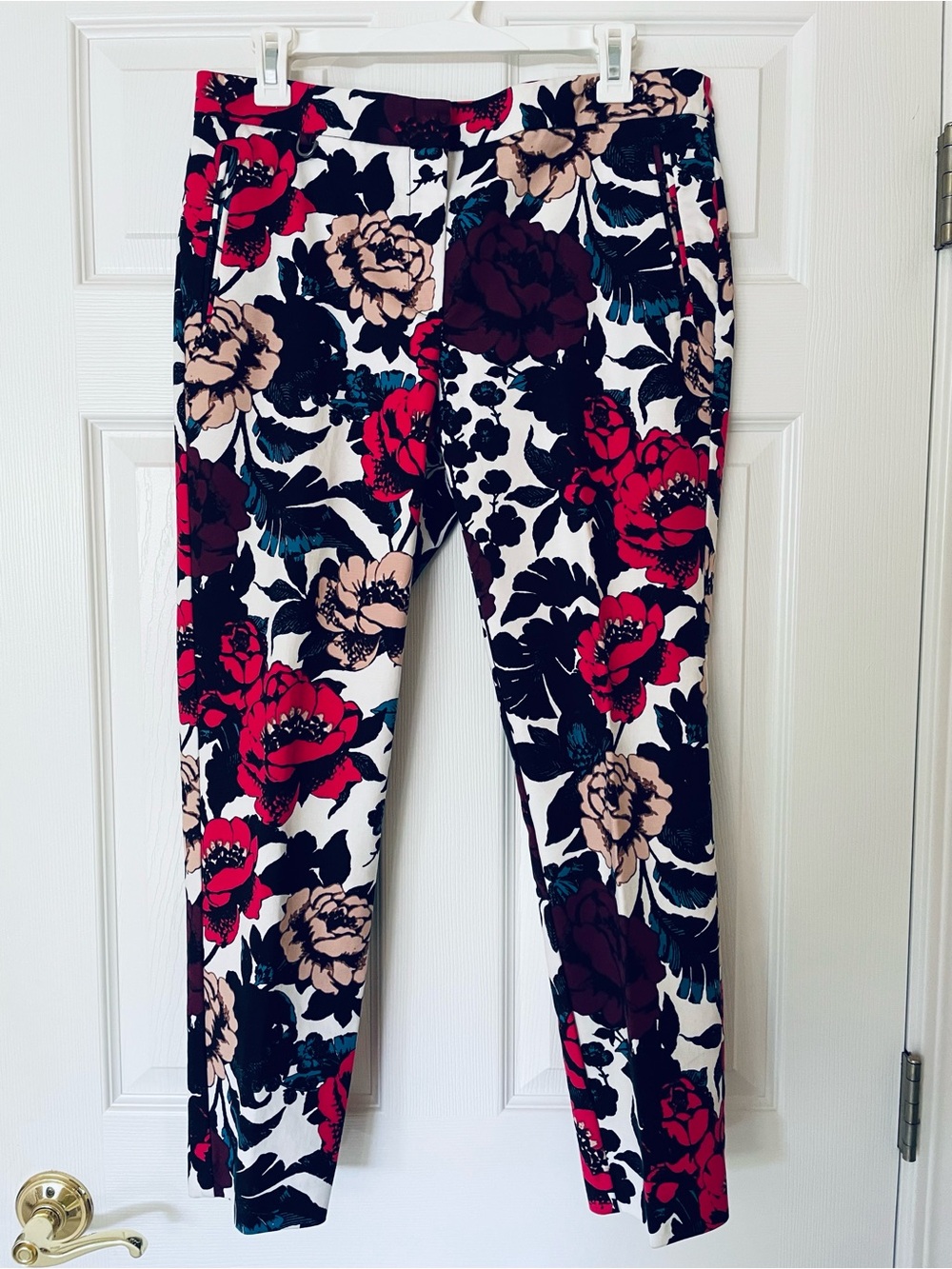 EUC Adrianna Papell Floral Crop Pants Roses Multicolor Stretch